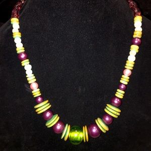 Beautiful Pearl & Wood Beaded Necklace